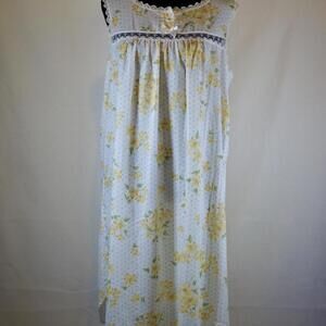 vintage cotton nightgown with a charming yellow floral print and blue polka dots